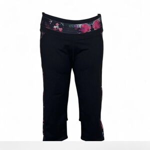 Fabletics Black Leggings with Pink Floral Accents